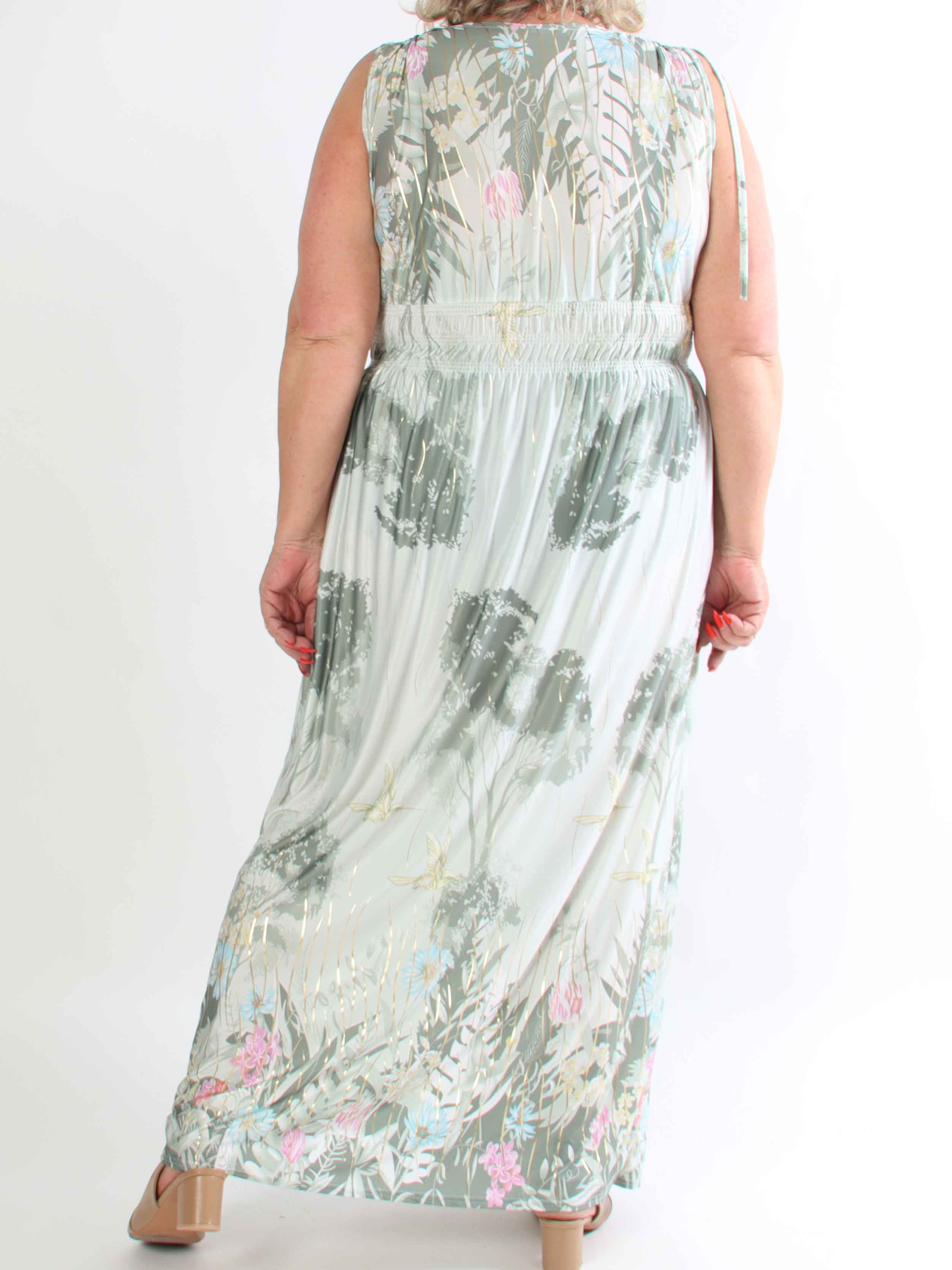 Pams Hummingbird Sleeveless - Elastisk plus size kjole med blomster og fugle motiver